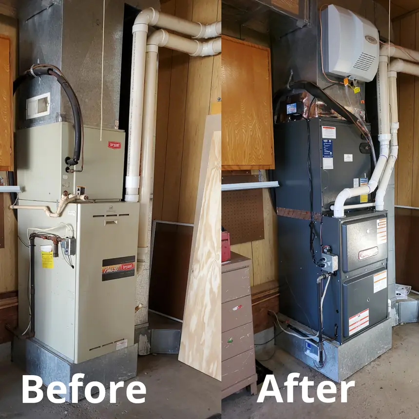 Before and after a furnace replacement near Geneva and Berne